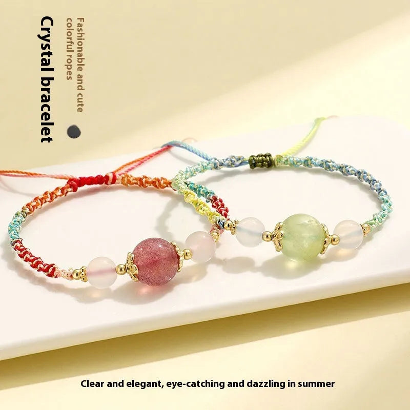Women's hand-woven couple bracelet with white agate and gemstone beads in three colour options with electroplated metal details