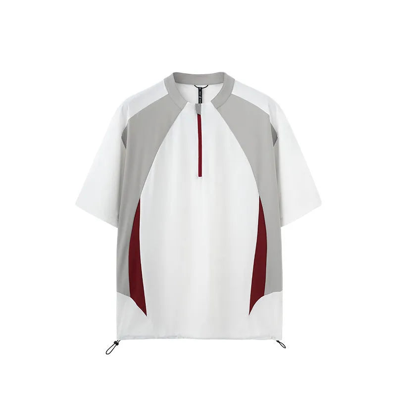 Man wearing a solid beige lightweight long sleeve polyester casual top