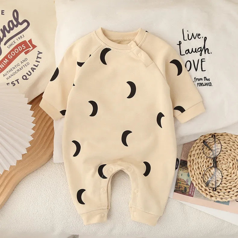 Cotton baby jumpsuit in apricot with long sleeves and long climbing style