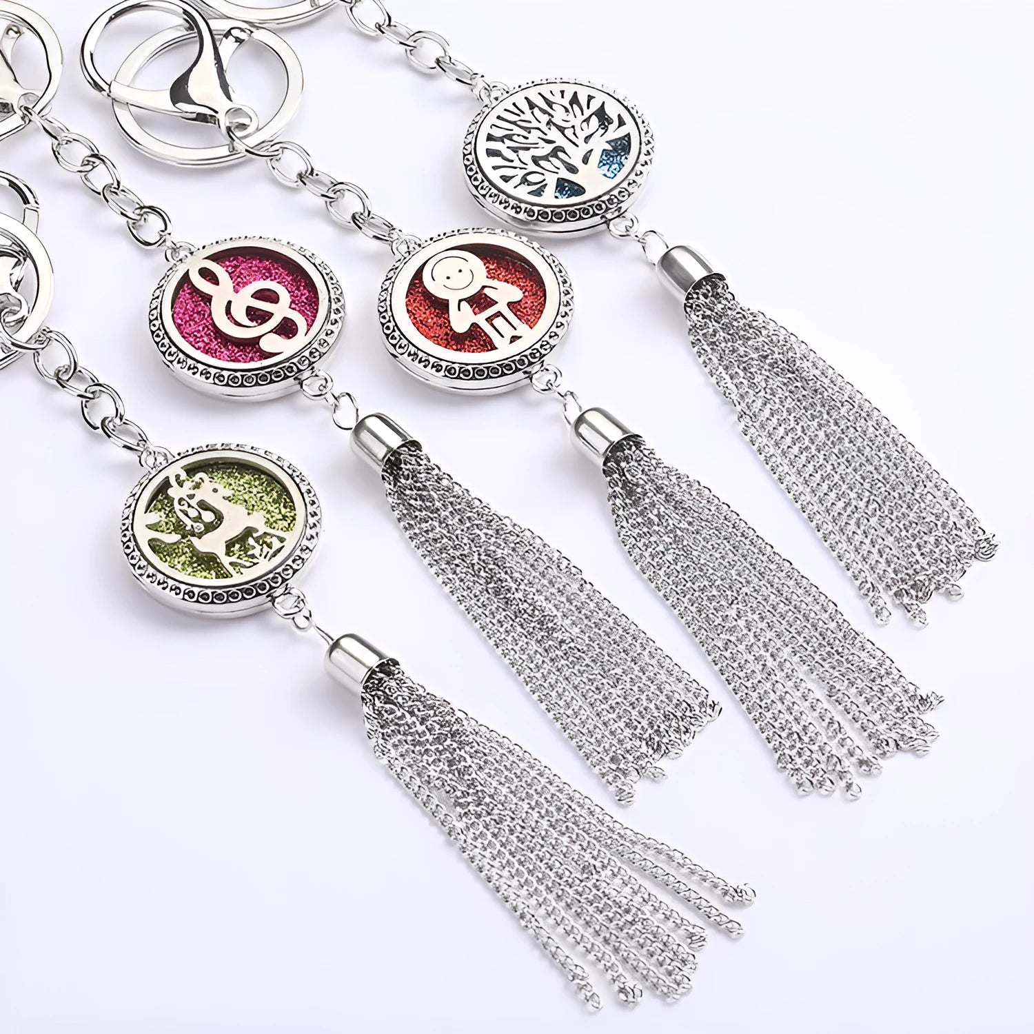 Alloy car aromatherapy pendant with tassel decoration and 50cm chain