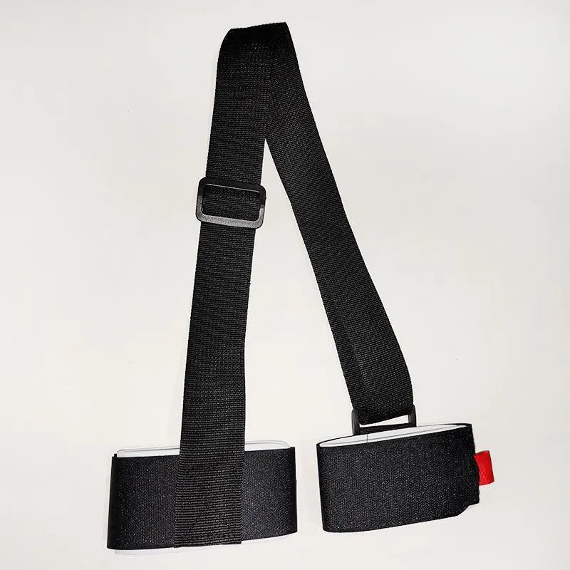 Adjustable shoulder strap for skiing bandages with hook and loop fastening