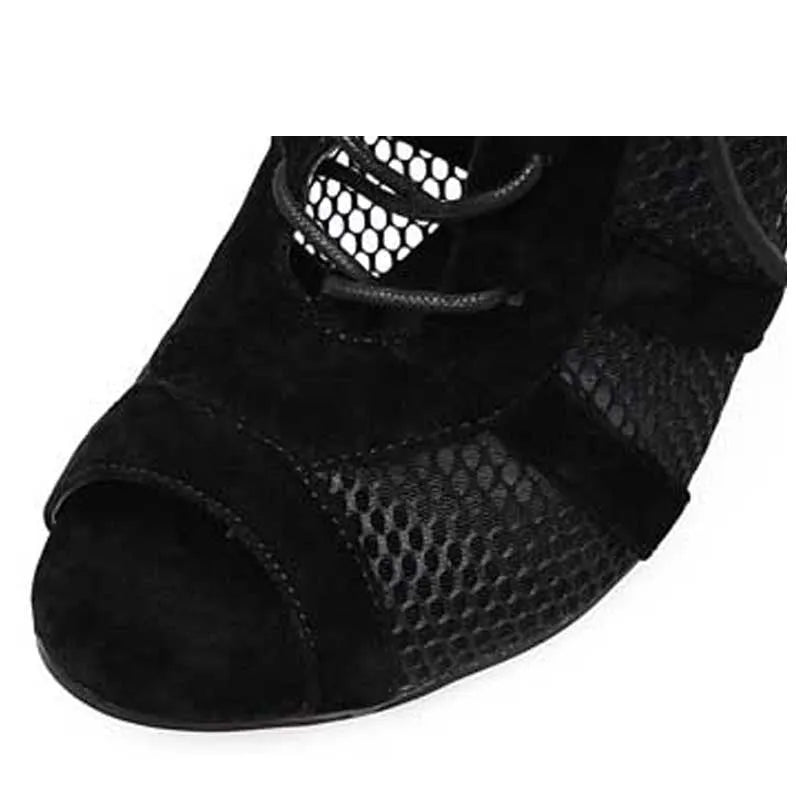 Black suede women's lace-up high heels with 11.5cm heel and 1cm platform