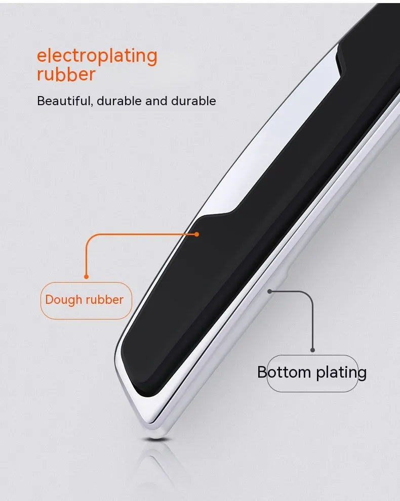 Four black plastic silicone car door bumper strips, each measuring 9.5 by 2 centimetres.
