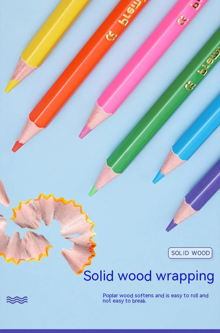 Wooden colouring pencils with double-headed colour lead in student art set packaging