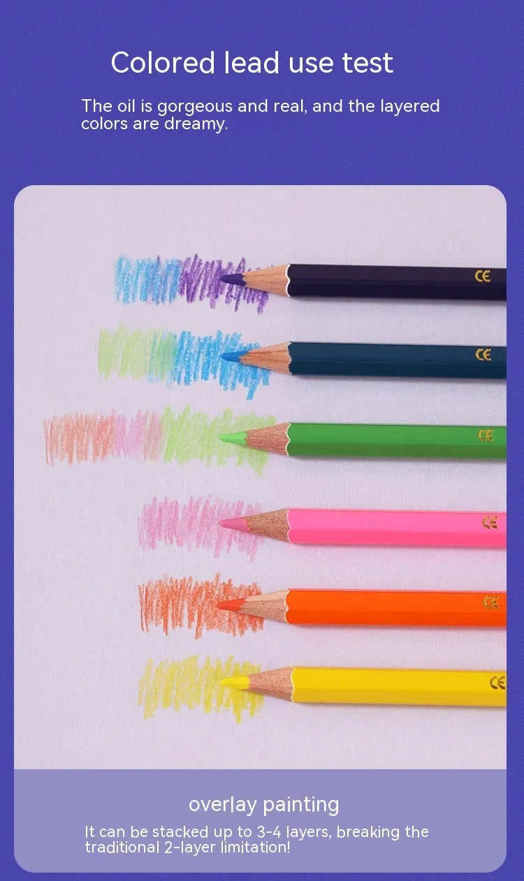 Wooden colouring pencils with double-headed colour lead in student art set packaging