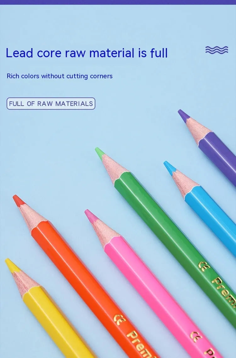 Wooden colouring pencils with double-headed colour lead in student art set packaging