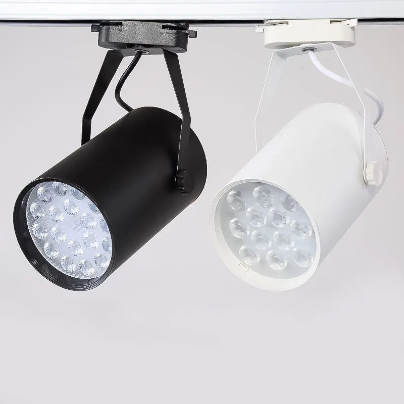 LED track spotlight with black aluminium shell mounted on lighting track