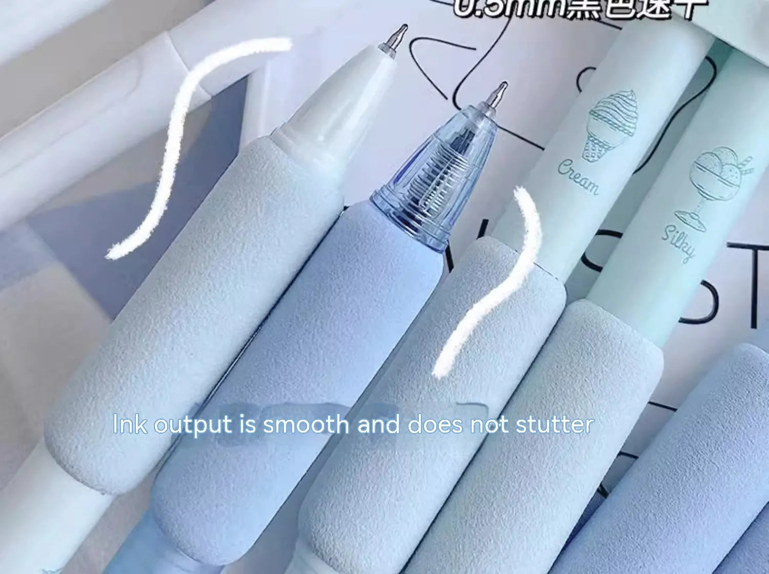 Double-headed fluorescent neutral pen with 0.5 mm tip and Cheese Mint, Sea Salt Ice Cup colours.
