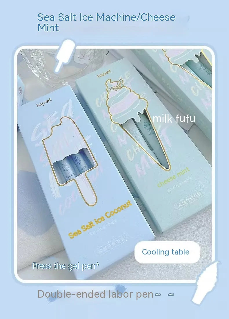 Double-headed fluorescent neutral pen with 0.5 mm tip and Cheese Mint, Sea Salt Ice Cup colours.