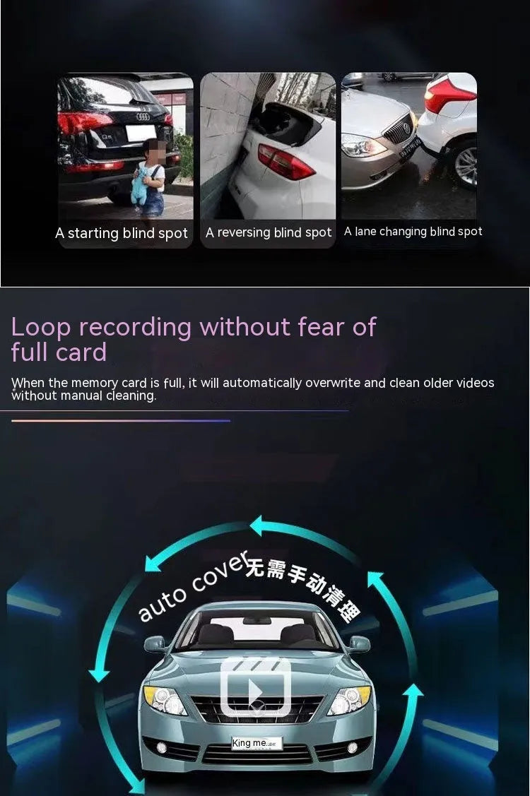 Dual-lens driving recorder with 3.5-inch screen showing front and interior recording