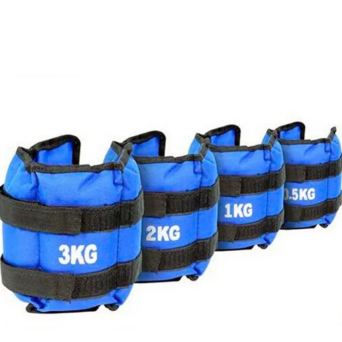 A pair of Oxford cloth legging sandbags for track and field running resistance training, shown with weight options.