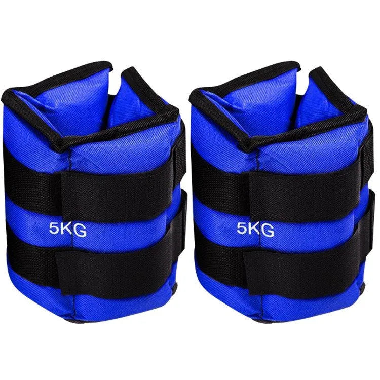 A pair of Oxford cloth legging sandbags for track and field running resistance training, shown with weight options.