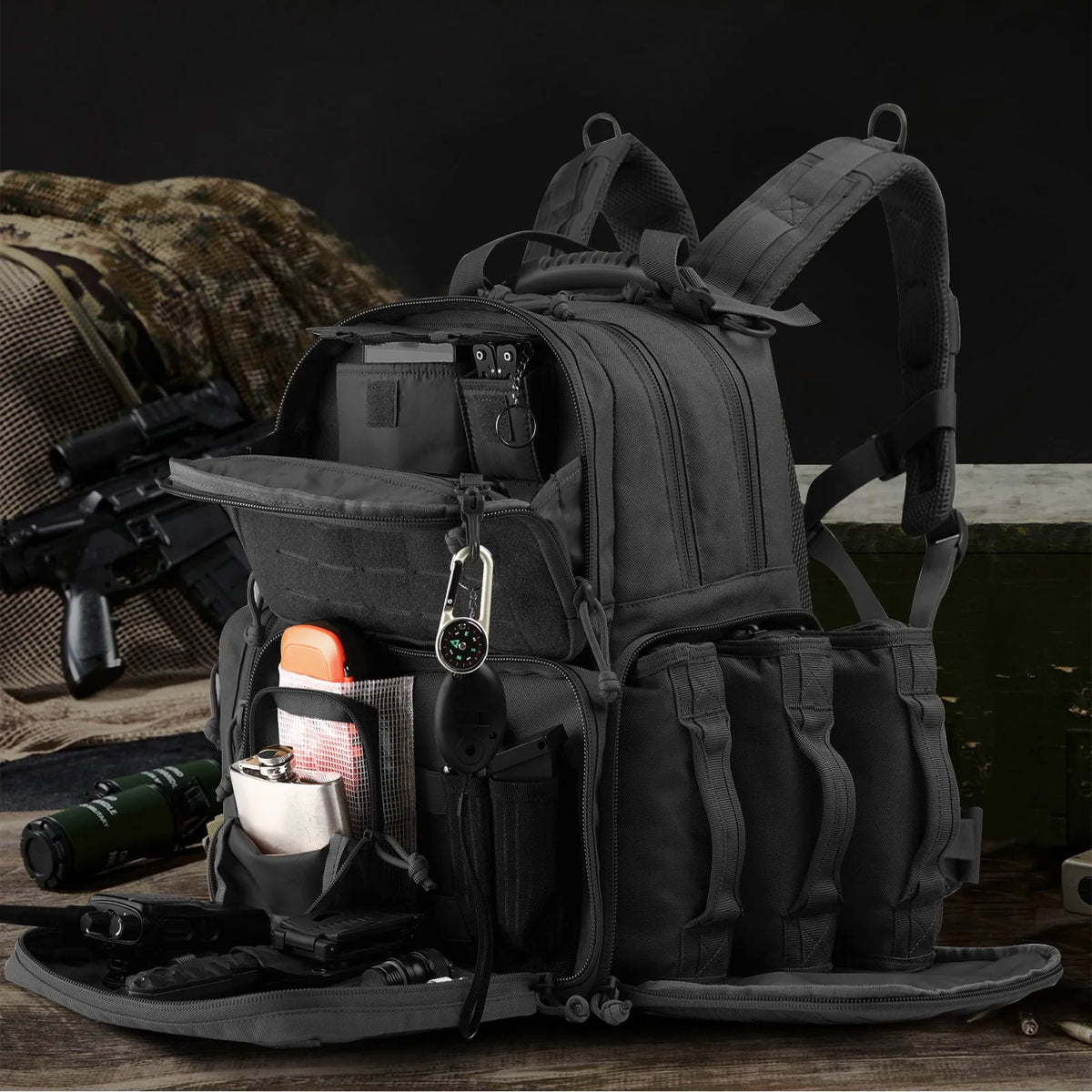 Nylon outdoor tactics backpack in khaki or black, wear-resistant, below 20L capacity, unisex EDC bag for outdoor sports.