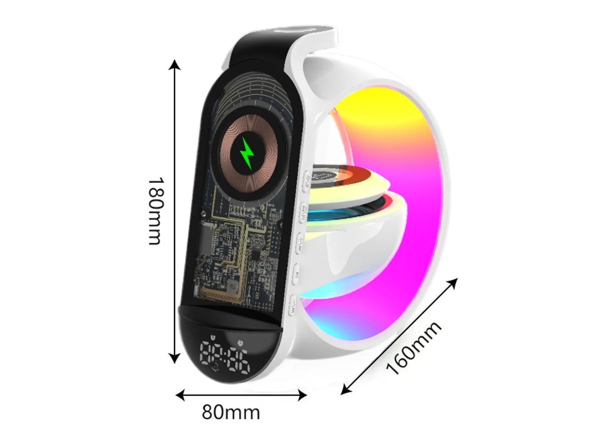 White Bluetooth speaker six-in-one wireless charger with ambience light and dual microphones for home karaoke