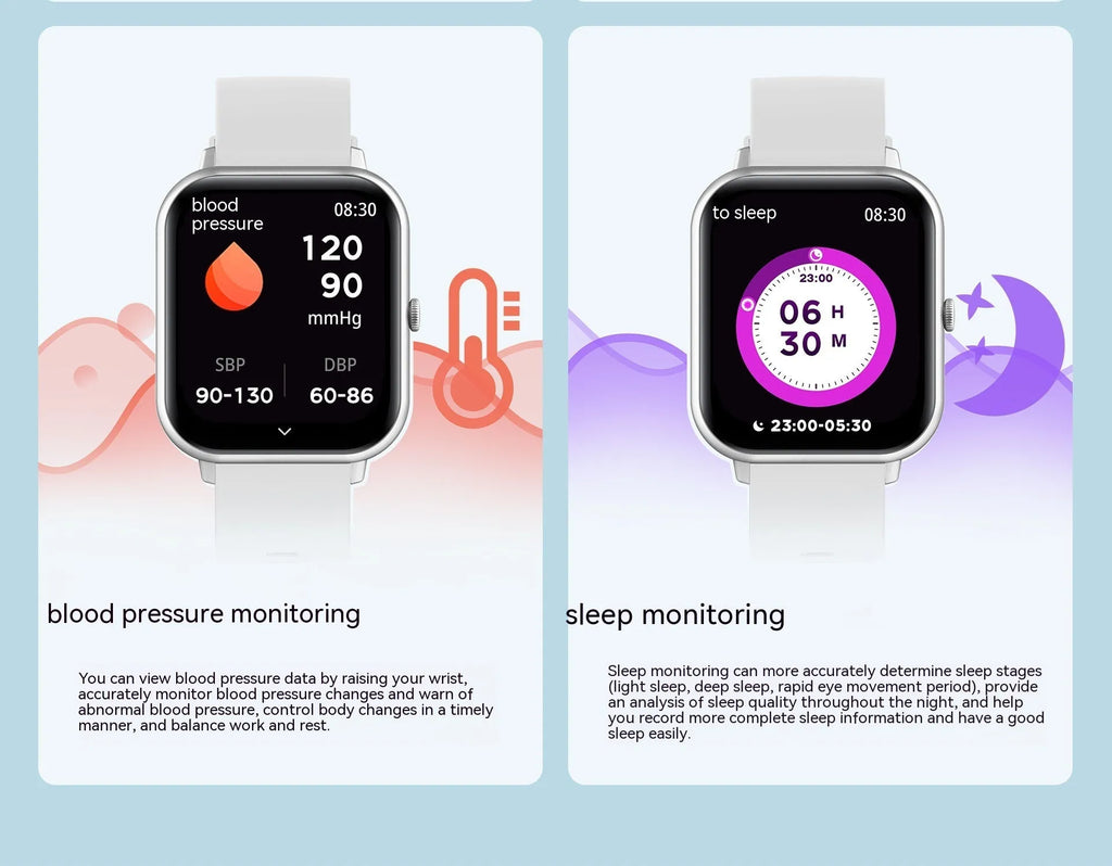 Black smart watch with touch button and TFT screen on a wrist, showing heart rate monitoring display.