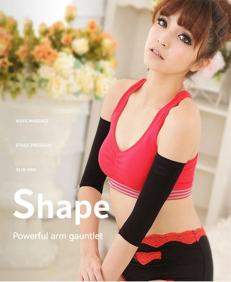 Women's black and skin colour shaping arm sleeves in free size made from nylon fabric