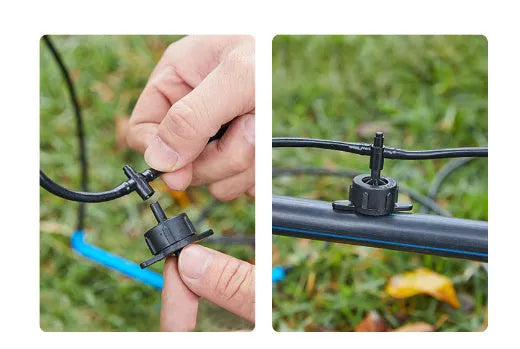 PE plastic tee joint connector for garden irrigation water distribution systems.