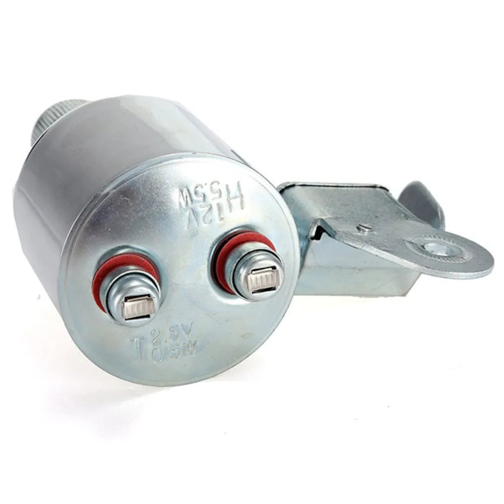 Silver bicycle dynamo-powered generator light with friction drive for front and rear lighting