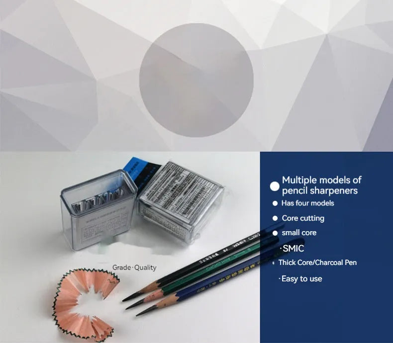 Geometric plastic pencil sharpener with four holes, four blades, and an integrated screwdriver.