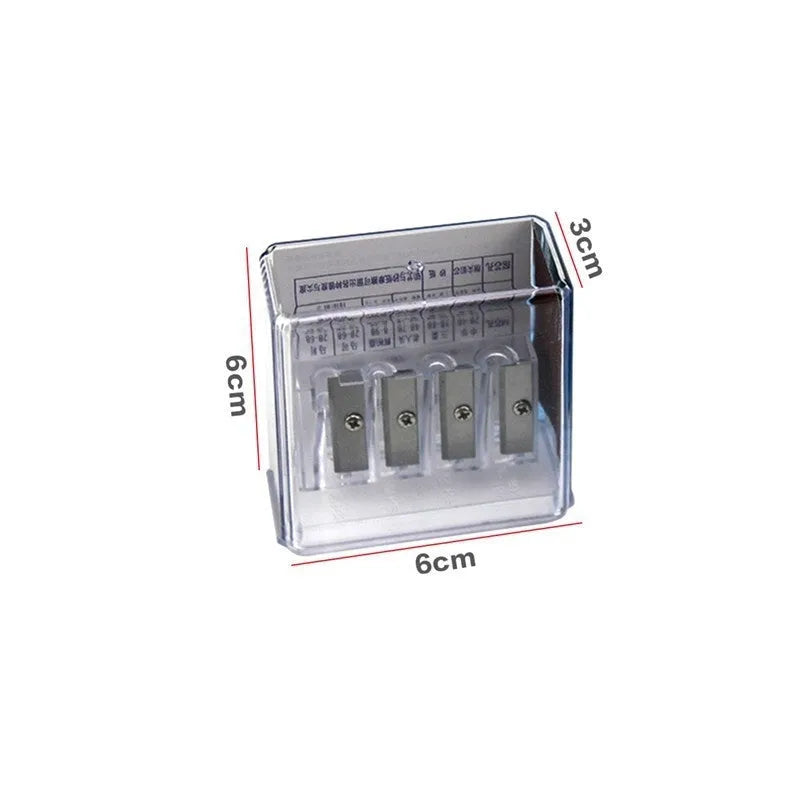 Geometric plastic pencil sharpener with four holes, four blades, and an integrated screwdriver.