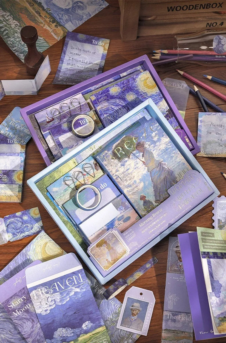 A6 retro style plaid creative journal gift box set with notebook, bookclothes, cards, photo frames, stickers, and paper tape.