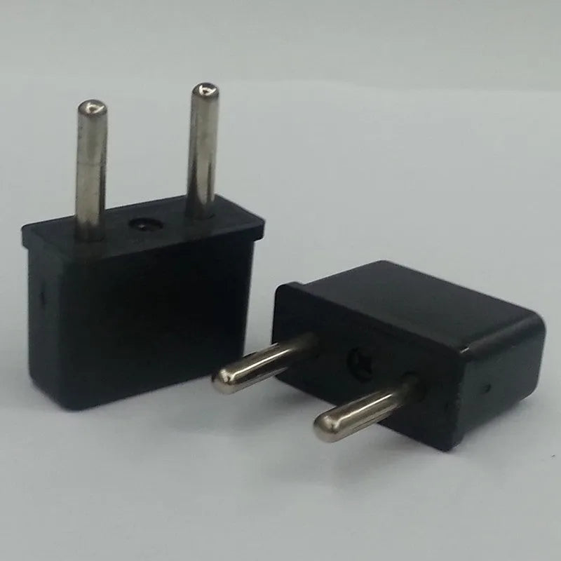 Plastic American to European plug adapter with 2 holes, copper conductors, 10A rating