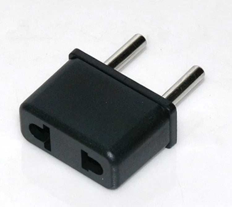 Plastic American to European plug adapter with 2 holes, copper conductors, 10A rating