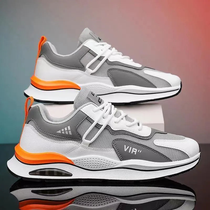 Men's grey mesh running shoes with round toe and lightweight sole for jogging
