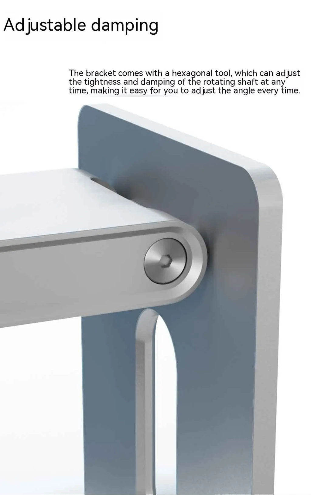Silver aluminium alloy adjustable desktop stand with phone holder on a desk