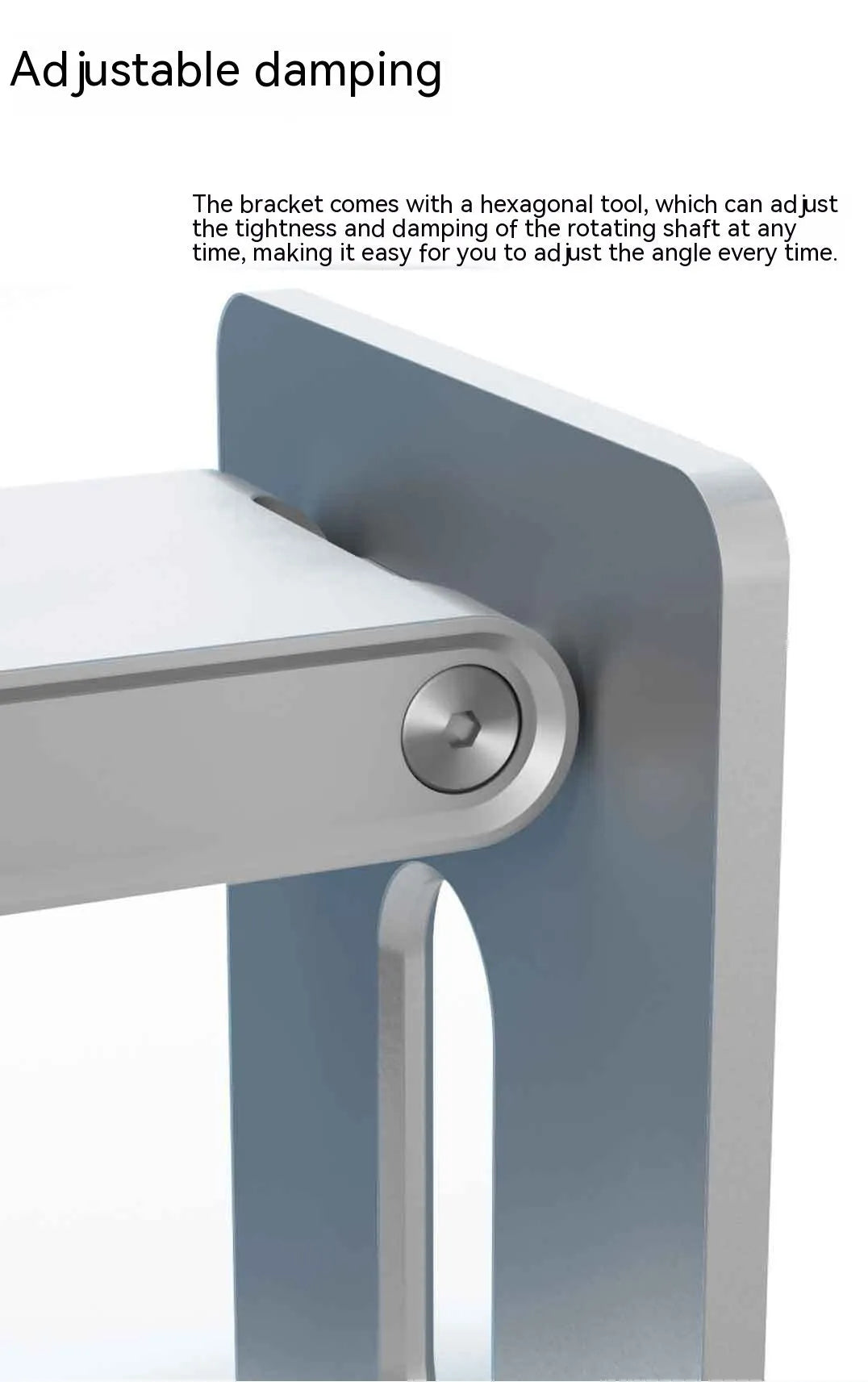 Silver aluminium alloy adjustable desktop stand with phone holder on a desk