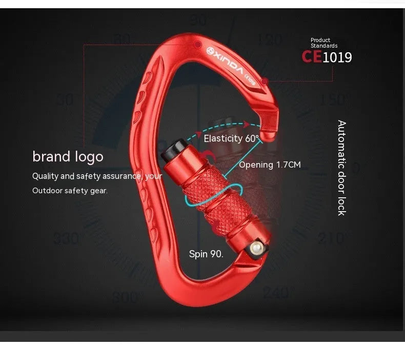 Automatic lock climbing carabiner in five colour options for rock climbing gear