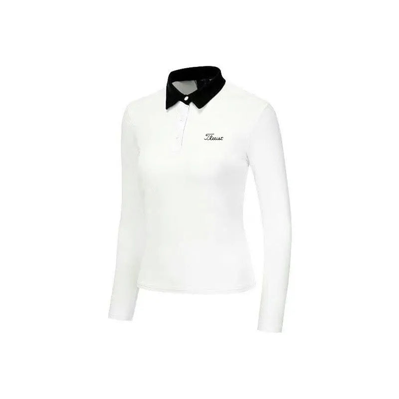 Women's black golf top with long sleeves for sun protection during outdoor activities