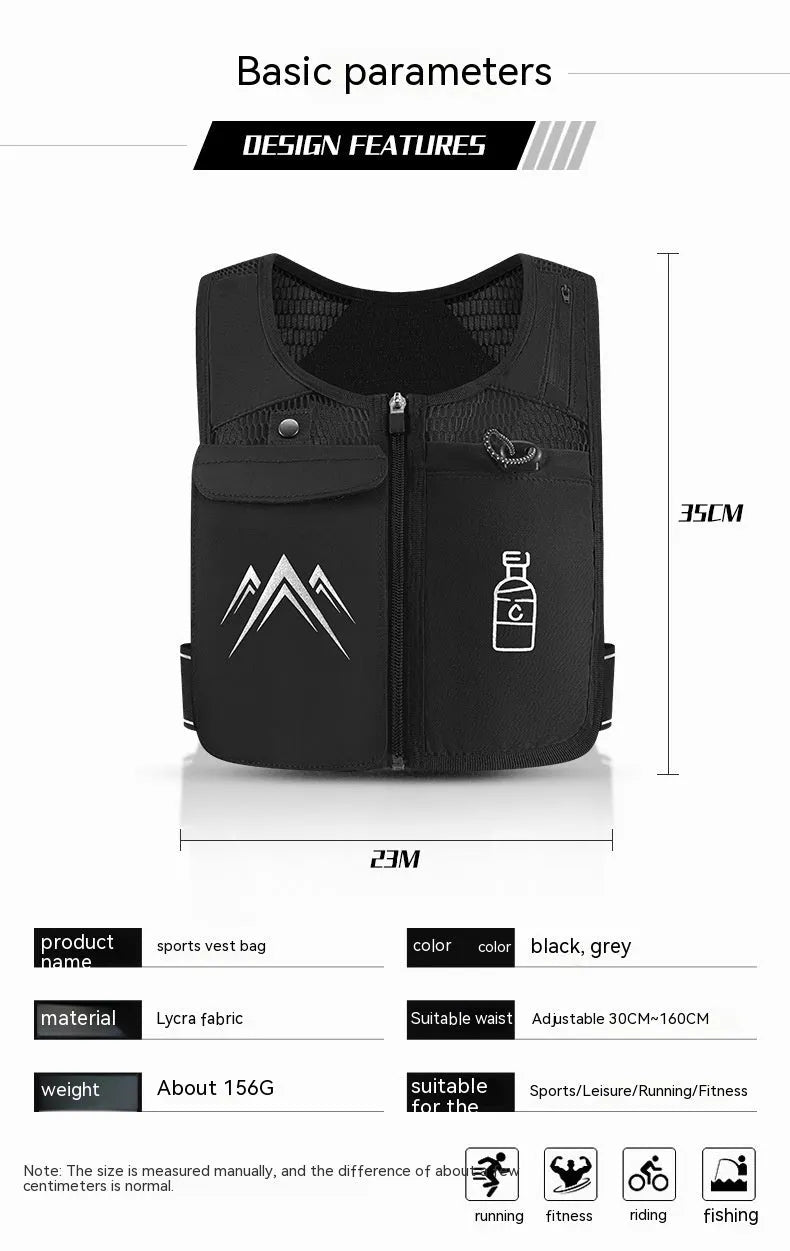 Classic black sports running vest with a front mesh phone pocket, shown on a model.