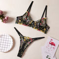 Women's floral pure desire style bikini underwear set in five colours: skin, purple, black, yellow, pink.