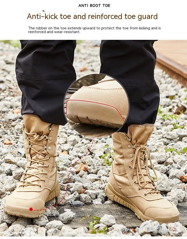 Yulong Combat Boots tactical desert footwear in black and sand colours for outdoor climbing and hiking