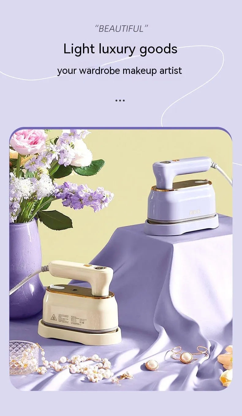 Milky white foldable travel iron with ceramic plate and worldwide voltage compatibility