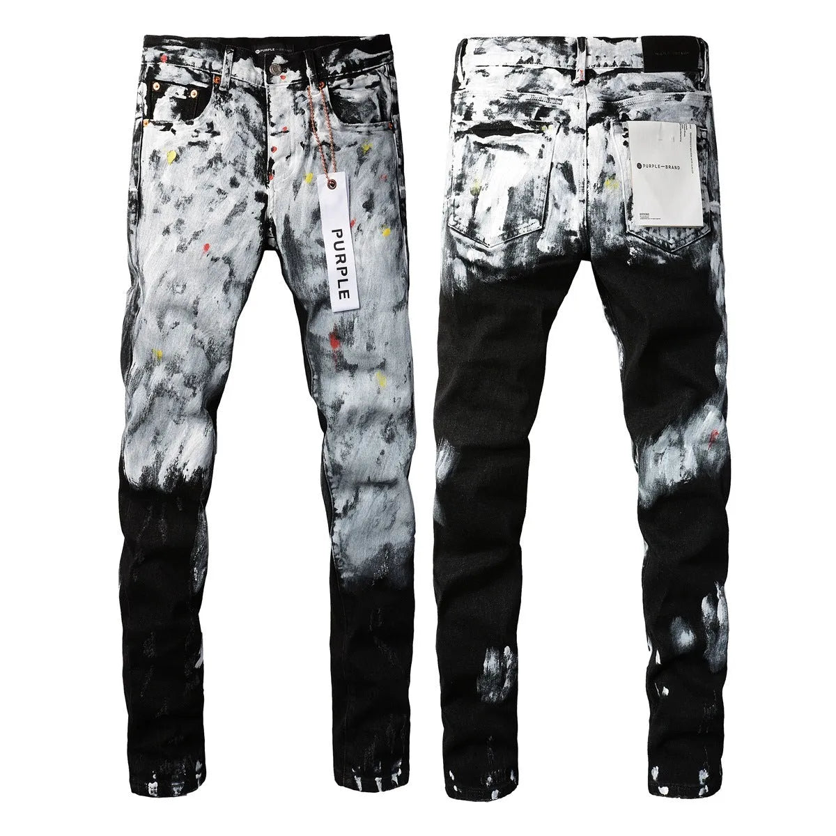 Purple Brand men's blue skinny jeans with button fly and crumple craft, sizes 28 to 40