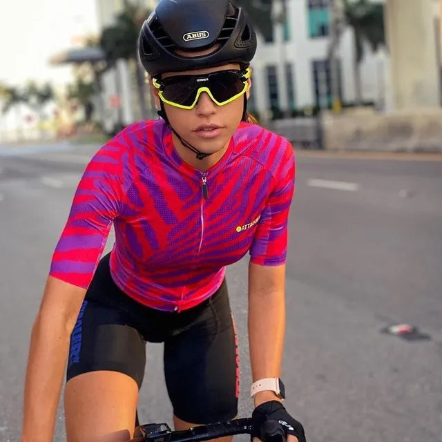 Attaquer women's Kaleidoscope cycling jersey and bib shorts set in TEAM edition cut