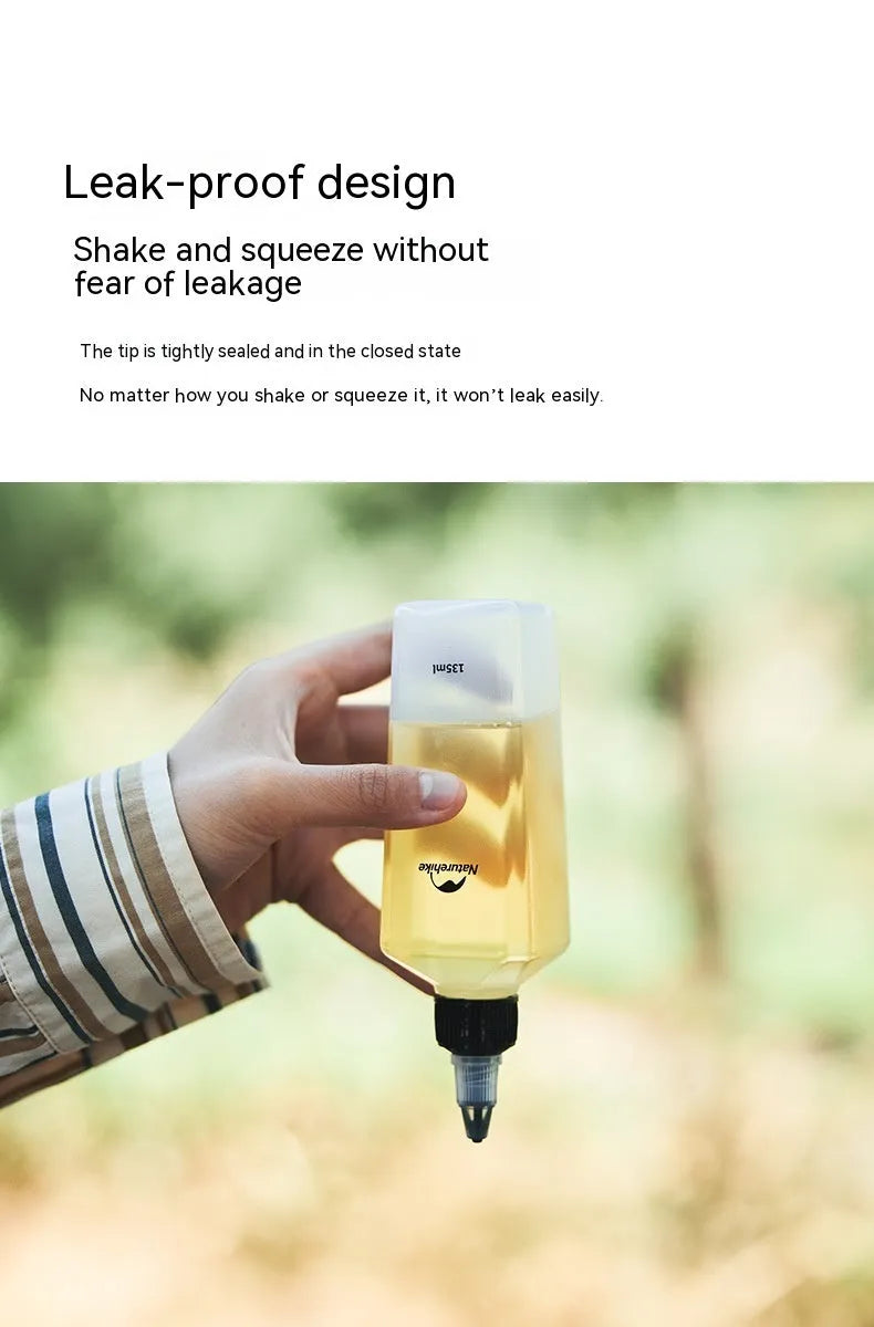 Naturehike six clear plastic portable seasoning bottles with black lids, modern simple design.