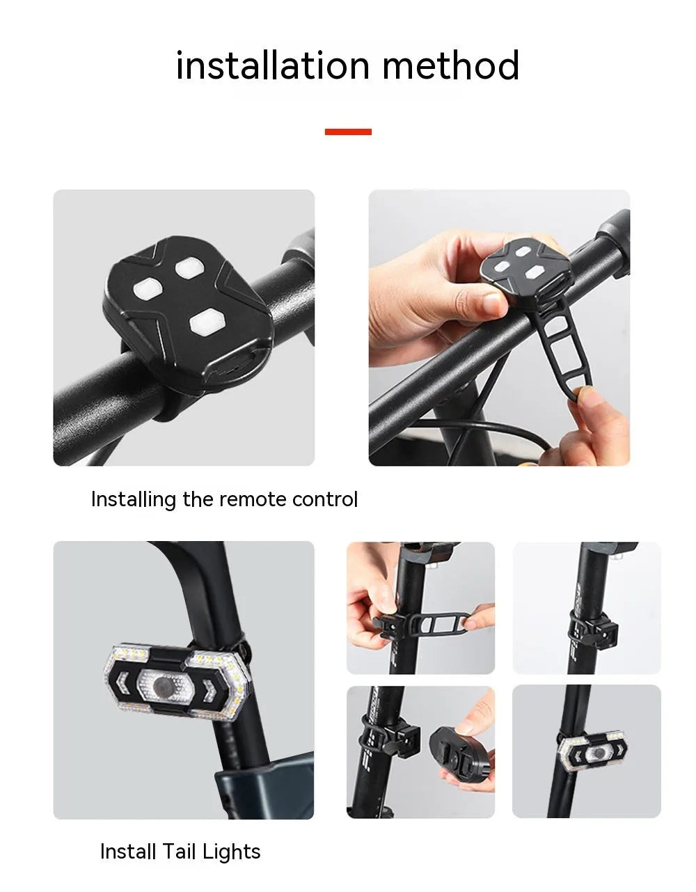 Black wireless remote control motorcycle turn signal taillight with USB charging port.