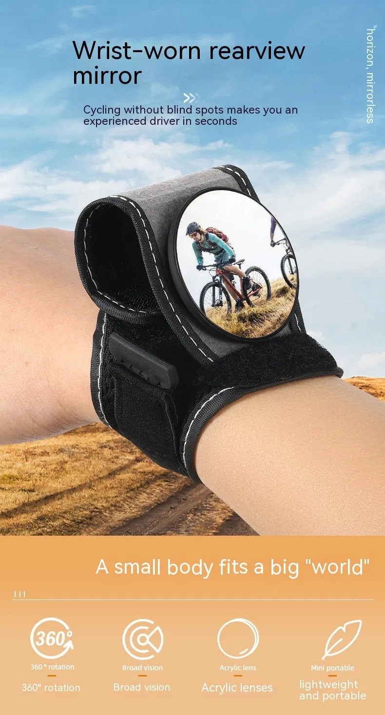 Black nylon bicycle rear-view mirror mounted on handlebars