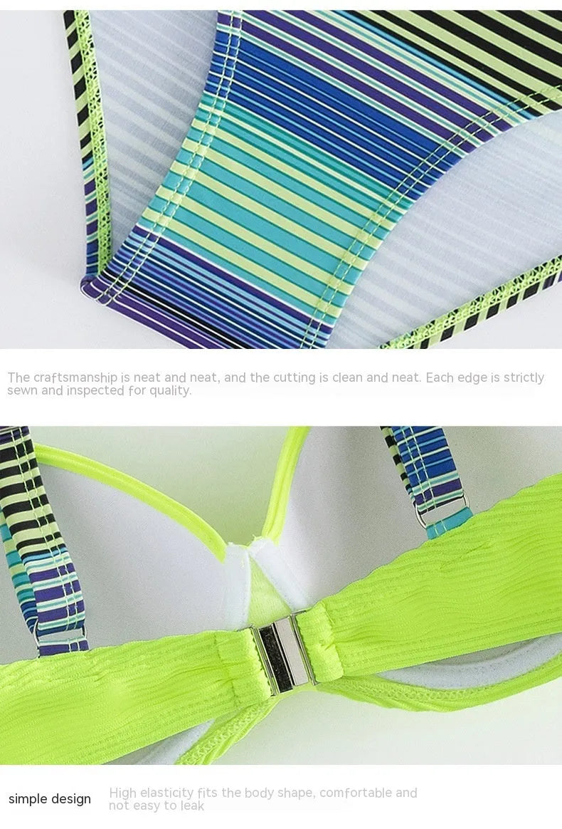 Green printed halter bikini for women with briefs style bottom
