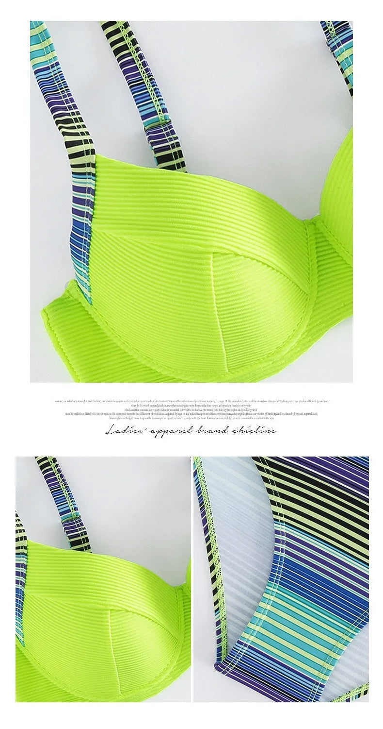 Green printed halter bikini for women with briefs style bottom