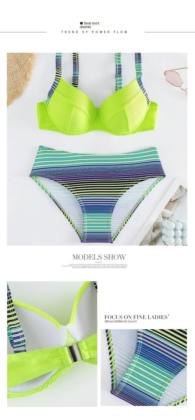 Green printed halter bikini for women with briefs style bottom