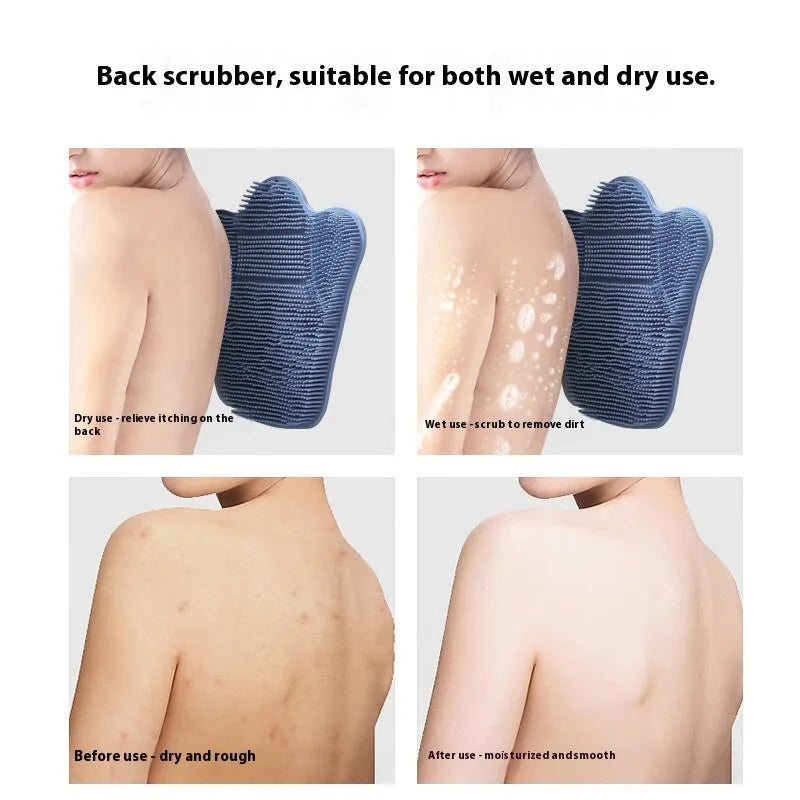 Silicone bath brush massage mat measuring 31cm by 32cm in blue, grey, and pink colour options
