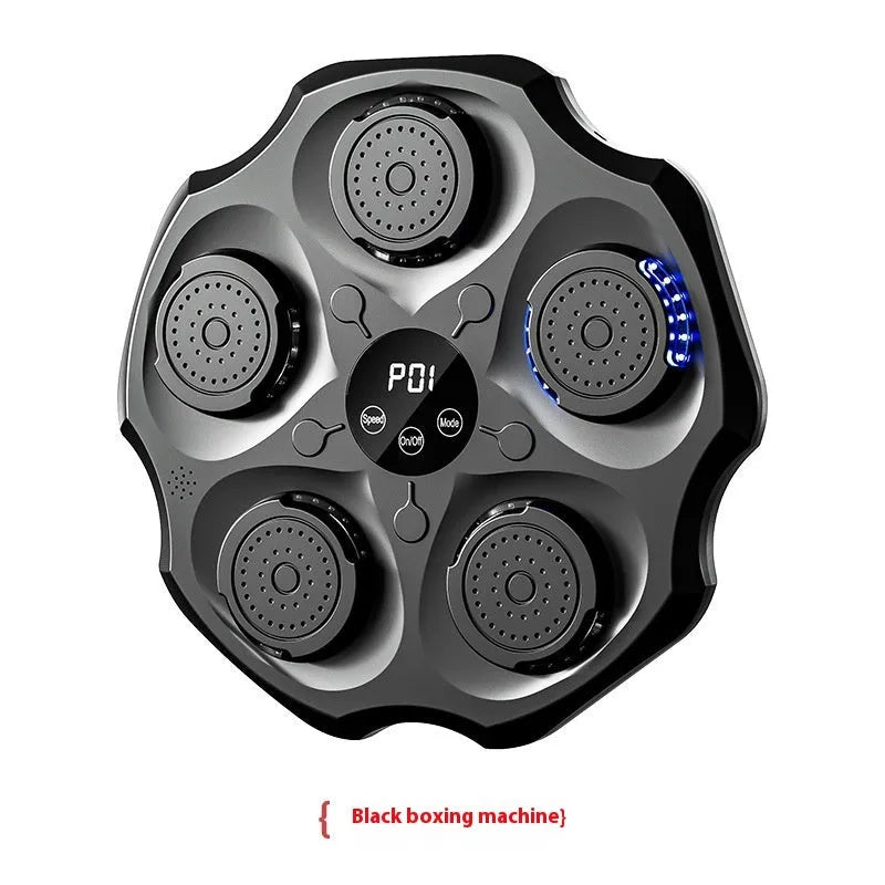 Black Bluetooth music boxing wall target hanging on a wall with included boxing gloves.