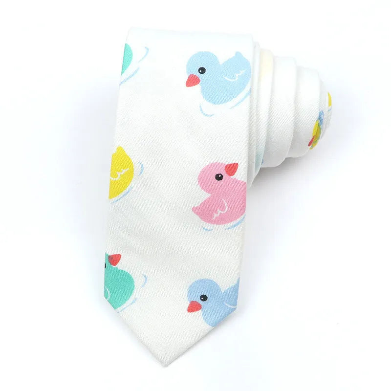 Men's narrow cotton bow tie with printed cartoon patterns in Korean casual style