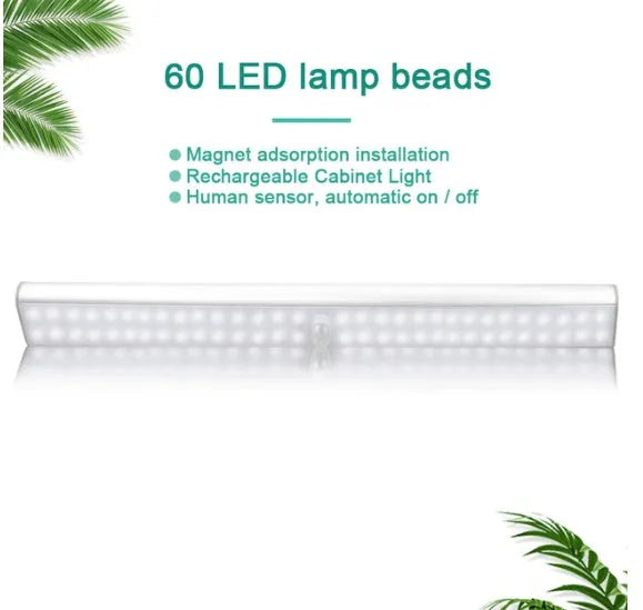 Rechargeable motion sensor LED light strip in 24, 40, and 60 bead lengths.