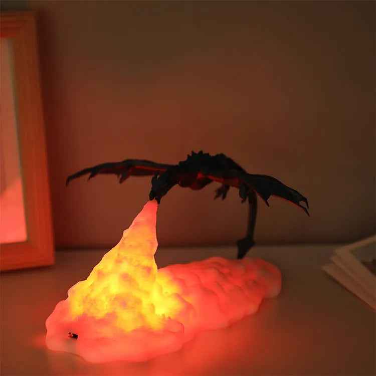 3D printed dragon night light with breathing fire light effect, 200mm size, USB rechargeable