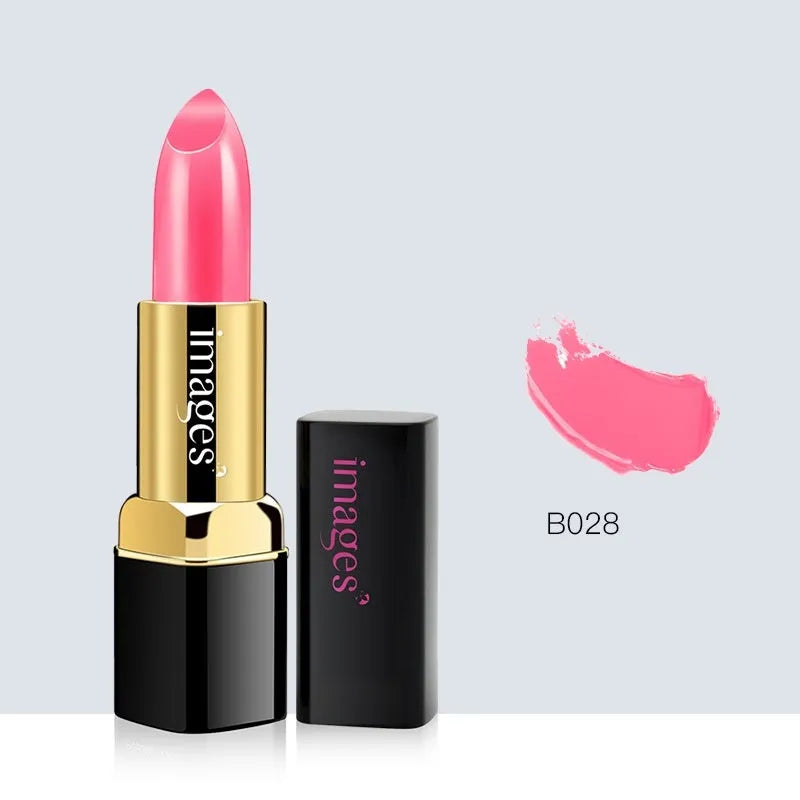 Moisturising lip gloss lipstick bullet in ten colours including red, pink, orange and purple.